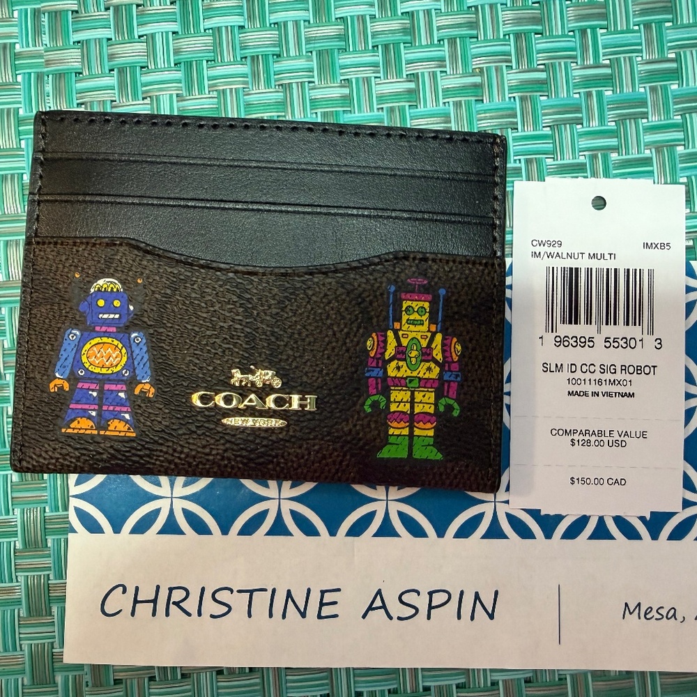 COACH Signature Robot Slim ID Card Case NWT